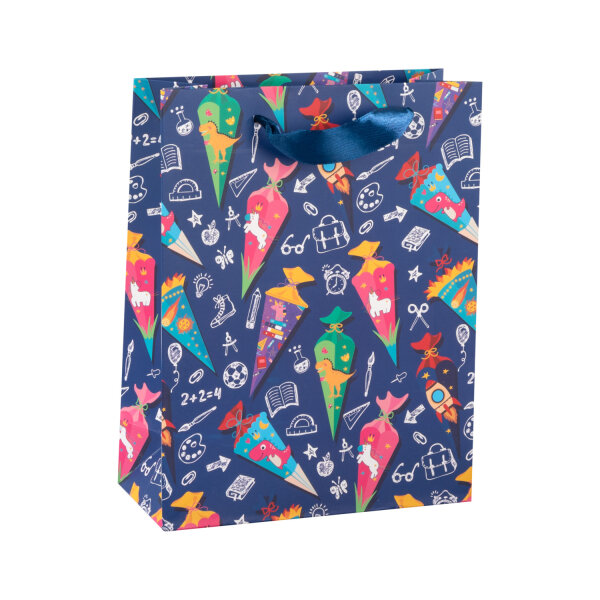 Geschenktasche - Schultüte blau, 18 x 23 x 8 cm, 210g/m²
