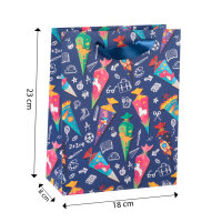 Geschenktasche - Schultüte blau, 18 x 23 x 8 cm, 210g/m²
