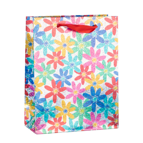Geschenktasche - Blumen, Hologramm, 18 x 23 x 8 cm, 210g/m²