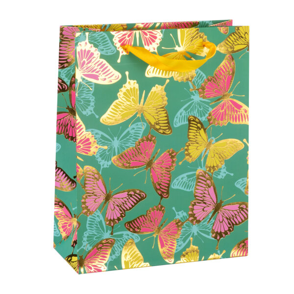 Geschenktasche - Schmetterlinge, 18 x 23 x 8 cm, 210g/m², Heißprägung