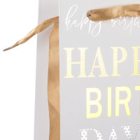 Flaschentasche - Happy Birthday, weiß, 12,5 x 35 x 9 cm, 210g/m², Heißprägung