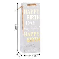 Flaschentasche - Happy Birthday, weiß, 12,5 x 35 x 9 cm, 210g/m², Heißprägung