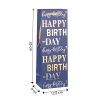 Flaschentasche - Happy Birthday, blau, 12,5 x 35 x 9 xcm, 210g/m², Heißprägung
