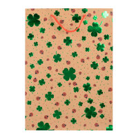 Geschenktasche - Kleeblatt & Marienkäfer, Kraftpapier, 25 x 34,5 x 8,5 cm, 140g/m², Heißprägung