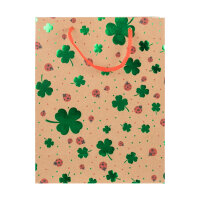 Geschenktasche - Kleeblatt & Marienkäfer, Kraftpapier, 18 x 23 x 8 cm, 140g/m², Heißprägung