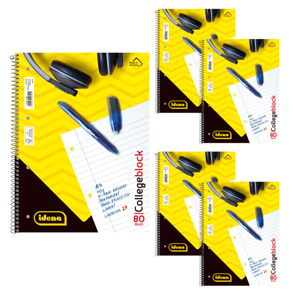 Bundle - Collegeblöcke, Lineatur 27, liniert, mit Doppelrand, 80 Blatt, 70g/m², DIN A4, 5 Stück