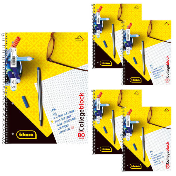 Bundle - Collegeblöcke, Lineatur 28, kariert, mit Doppelrand, 80 Blatt, 70g/m², DIN A4, 5 Stück