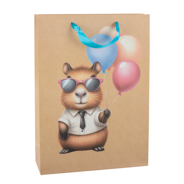 Geschenktasche Capybara - mit Ballon, 25 x 34 x 8,5 cm, 140g, Kraftpapier