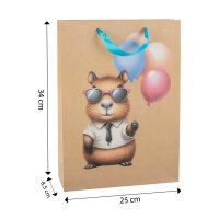 Geschenktasche Capybara - mit Ballon, 25 x 34 x 8,5 cm, 140g, Kraftpapier
