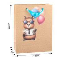 Geschenktasche Capybara - mit Ballon, 18 x 23 x 8 cm, 140g, Kraftpapier
