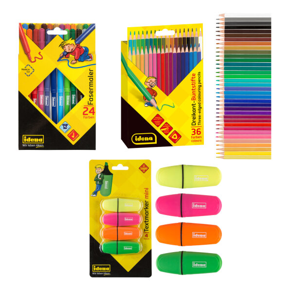 Kreativ-Sparpaket 3-in-1: Buntstifte, Fasermaler & Textmarker