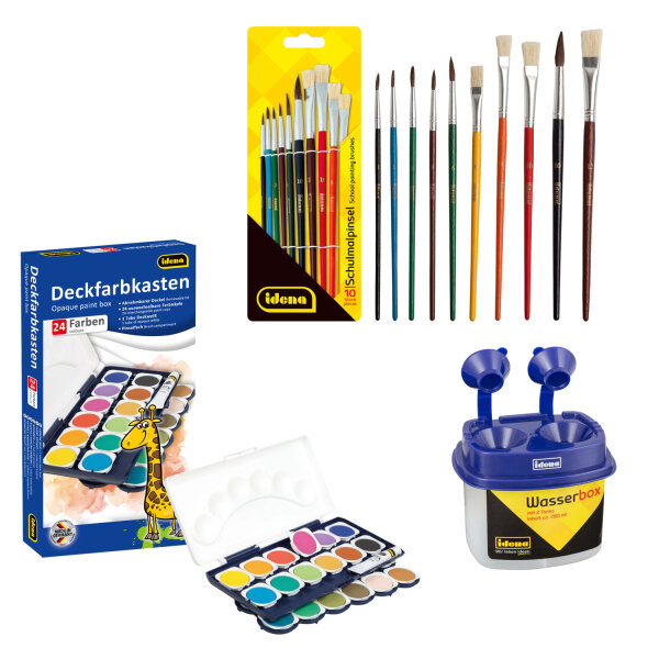 Schulmalset 3-teilig – Pinsel, Farben & Wasserbox