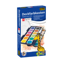 Idena Set Deckfarbkasten 24 Farben und Deckweiß & Schulmalpinsel 10 Größen 10 Stück