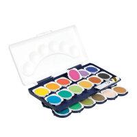 Idena Set Deckfarbkasten 24 Farben und Deckweiß & Schulmalpinsel 10 Größen 10 Stück