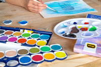 Idena Set Deckfarbkasten 24 Farben und Deckweiß & Schulmalpinsel 10 Größen & Pinselbecher