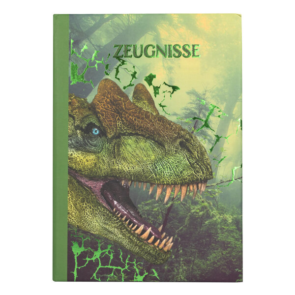 Bunte Zeugnismappe im DIN A4 Format mit 10 Hüllen und Dinosaurier-Design