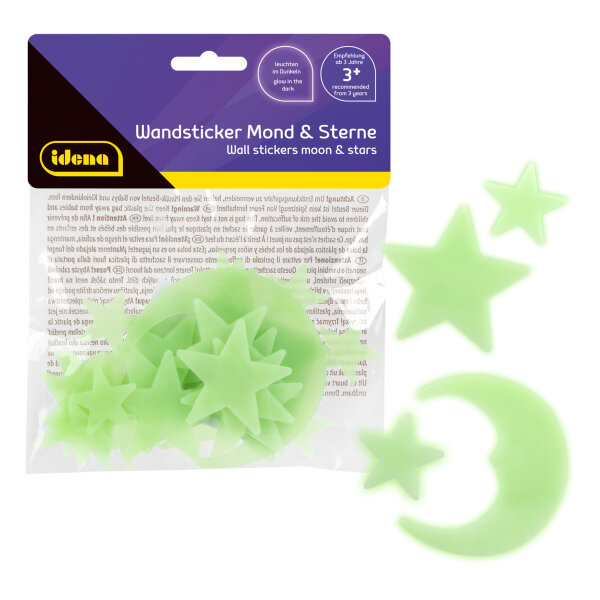Wandsticker Mond und Sterne, Glow In The Dark, 24 Stück