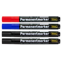 Permanentmarker - schwarz/rot/blau, 1 - 3 mm, 4 Stück, Rundspitze, 3 Farben