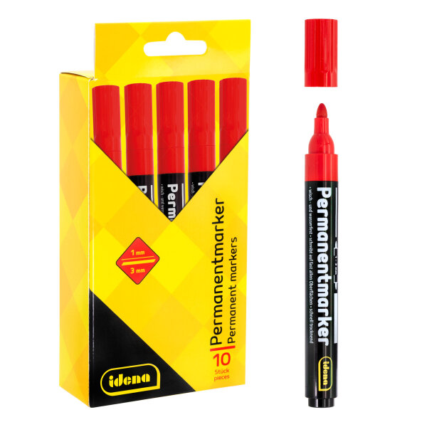Permanentmarker -  rot, 1 - 3 mm, 10 Stück, Rundspitze