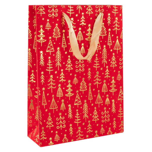 Geschenktasche Samt - Weihnachtsbäume, 25 x 35 x 9 cm, 210 g