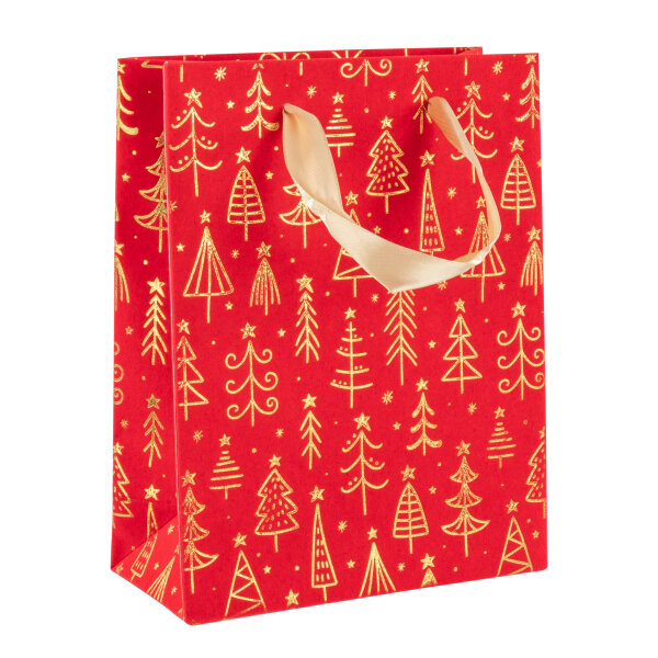 Geschenktasche Samt - Weihnachtsbäume, 18 x 23 x 8 cm, 210 g