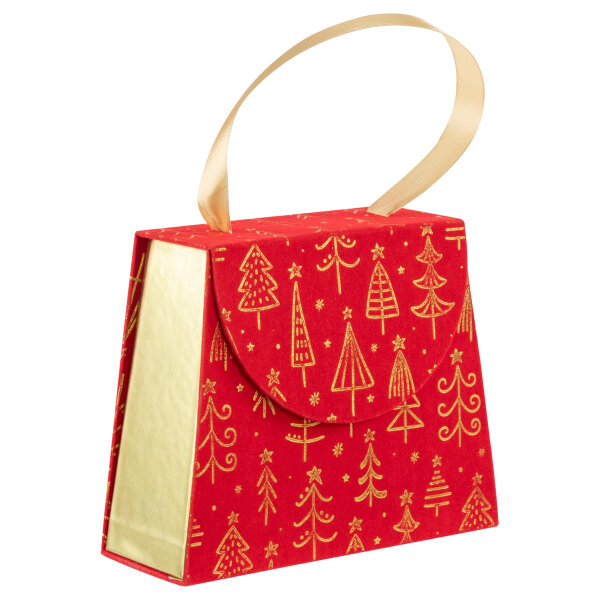 Geschenkbox Handtaschenbox Samt - Weihnachtsbäume, 17 x 6,5 x 14 cm, Größe M