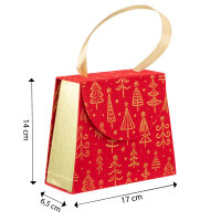 Geschenkbox Handtaschenbox Samt - Weihnachtsbäume, 17 x 6,5 x 14 cm, Größe M