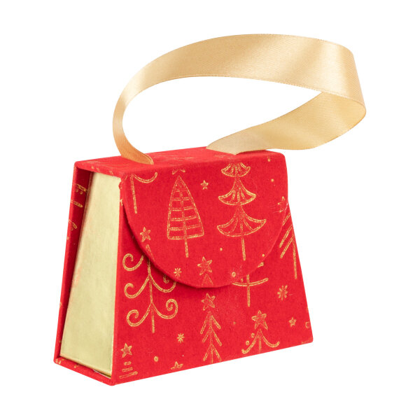 Geschenkbox Handtaschenbox Samt - Weihnachtsbäume, 10 x 4 x 8,5 cm, Größe S