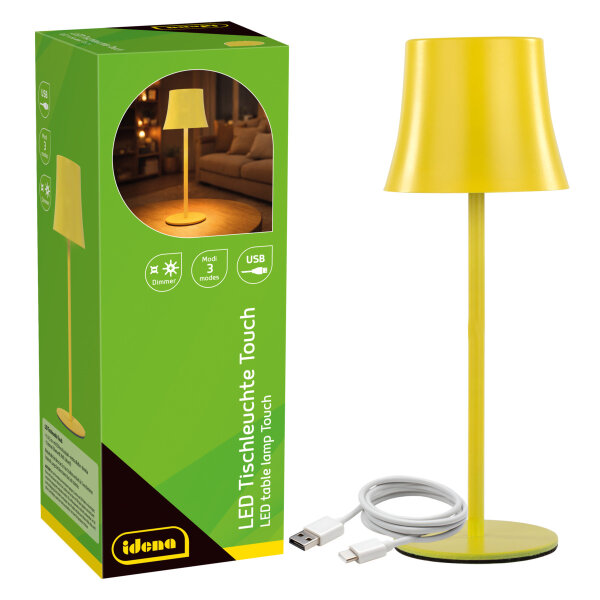 LED Tischleuchte - Touch, Metall/Kunststoff, gelb, 9 x 24,5 cm, Akku, USB, dimmbar, 3 Modi, Innen