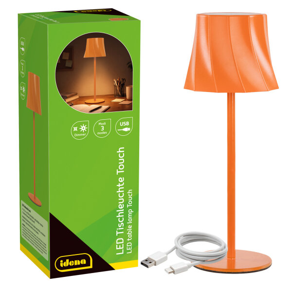 LED Tischleuchte - Touch, Metall/Kunststoff, orange, 9 x 24,5 cm, Akku, USB, dimmbar, 3 Modi, Innen