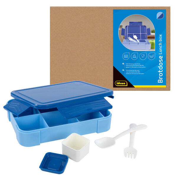 Brotdose - mit Besteck & Snackbox, blau, 22,8 x 16,8 x 4,7 cm