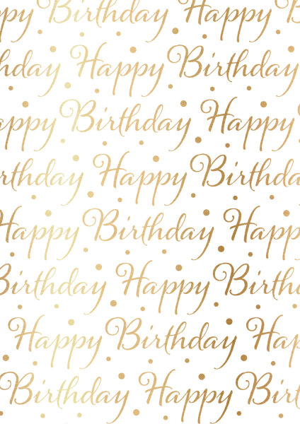 Geschenkpapier - Happy Birthday, weiß/gold,  metallisiert, 70 x 150 cm