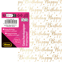 Geschenkpapier - Happy Birthday, weiß/gold,...