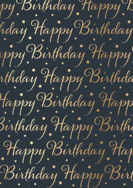 Geschenkpapier - Happy Birthday, grau/gold, metallisiert, 70 cm x 150 cm