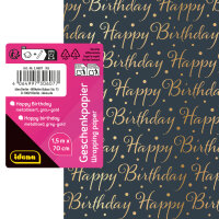 Geschenkpapier - Happy Birthday, grau/gold, metallisiert,...
