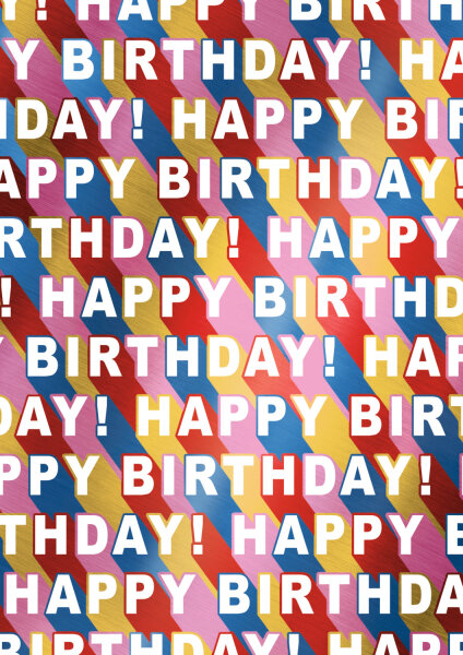 Geschenkpapier - Happy Birthday, mehrfarbig, metallisiert, 70 cm x 150 cm