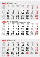 3-Monatskalender 2027 - 24 x 45 cm