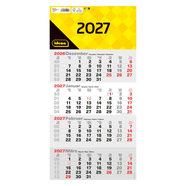 4-Monatskalender 2027 - 30 x 60 cm