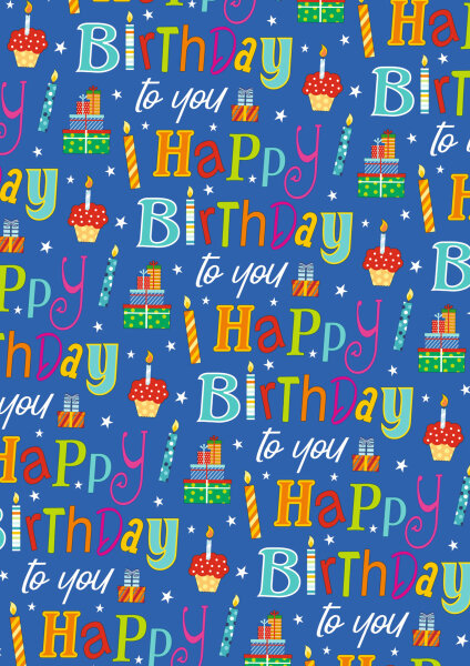 Geschenkpapier - Happy Birthday to you, 70 cm x 2 m