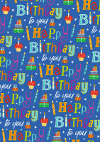 Geschenkpapier - Happy Birthday to you, 70 cm x 2 m