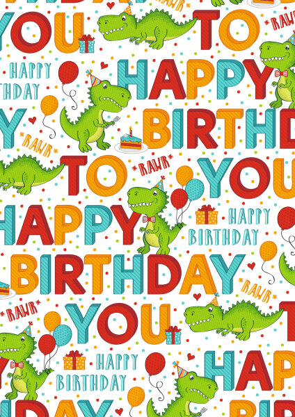 Geschenkpapier - Happy Birthday to you, Dino, 70 cm x 2 m