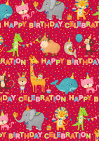 Geschenkpapier - Happy Birthday Celebration Tiere, 70 cm...
