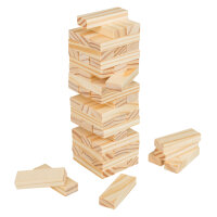 Stabiler Reise-Wackelturm aus FSC-zertifiziertem Holz in den Maßen 15 x 5 x 5 cm für spannenden Spielspaß unterwegs