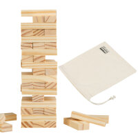 Stabiler Reise-Wackelturm aus FSC-zertifiziertem Holz in den Maßen 15 x 5 x 5 cm für spannenden Spielspaß unterwegs