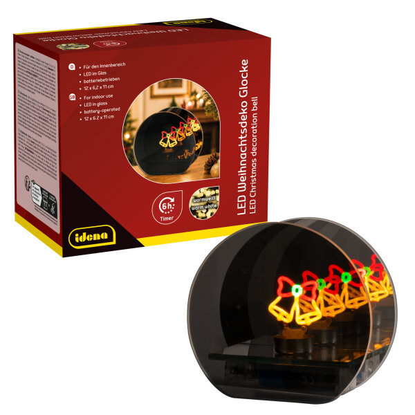 Idena LED Weihnachtsdeko - Glock im Glas, dunkelbraun, 12 x 6.2 x 11 cm