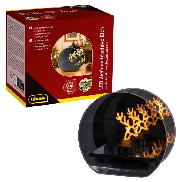 Idena LED Weihnachtsdeko - LED Elch, im Glas, dunkelbraun, 12 x 6.2 x 11 cm