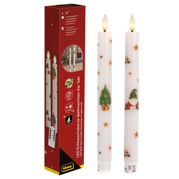 Idena LED Adventskalender - 2er Set, Echtwachskerze, Flackerlicht, weiß, Ø2 x 24 cm, 6h Timer, Fernbedienung