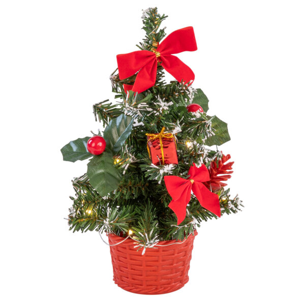 Idena Deko Weihnachtsbaum - geschmückt, 6h-Timer, rot, 20 cm