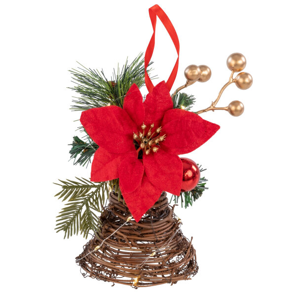 Idena Dekoanhänger - Weihnachtsglocke geschmückt, 6h-Timer, rot, 17,5 cm