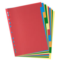 Buntes Register-Set mit 10 Blatt DIN A4 aus robustem PP-Material in verschiedenen Farben